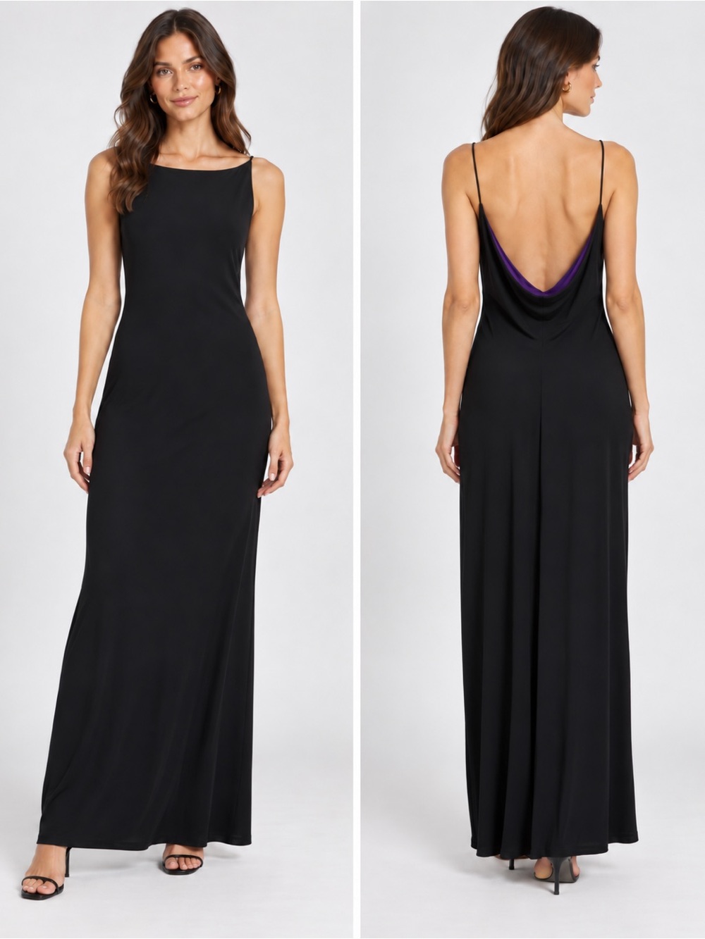 Vintage Low Back Black Purple Homecoming Formal Maxi Dress Gown